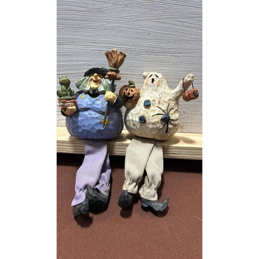 Halloween Decorations Witch and Ghost Set on Shelf Cute